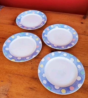 Cervezas Van 4 Platos 8" Riviera Por Signature Azul Pastel Blanco Lunares Patrón Japón Foto 1 de 4