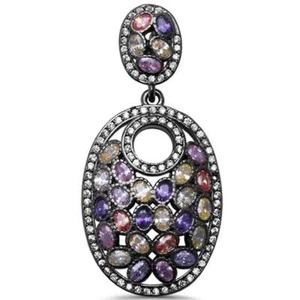 Fine Black Rhodium Plated Multi Gemstone .925 Sterling Silver Pendant 1.2" - Picture 1 of 2