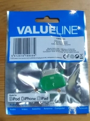 30 Pin male to Micro USB B Female Adapter for iPhone 4 4s iPad iPod  GREEN - Image 1 of 4