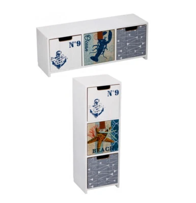 Wooden Mini 3 Drawers Cabinet Storage Organiser Chest Unit Home Office Maritime - Image 1 of 4