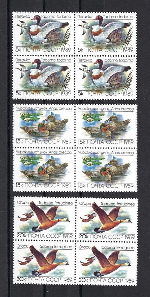 Russia 1989 Sc# 5783-85 set Ducks blocks 4 MNH - Image 1 of 1