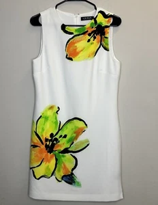 Lauren by Ralph Lauren Women's White Lined Floral Sheath Dress Size 10 - Picture 1 of 9