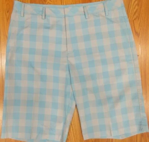 ADIDAS REGULAR FIT POLY/SPANDEX CASUAL SHORTS GRAY & AQUA BLUE Sz 36 - Picture 1 of 4