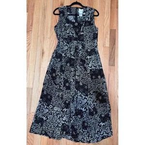 Vtg Cristin Stevens Split Front Maxi Dress Sz M White Gold Print Y2K Goth - Picture 1 of 6