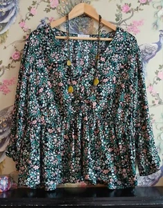 Vintage style black pink & teal ditsy floral smock top size 20 Papaya - Picture 1 of 8