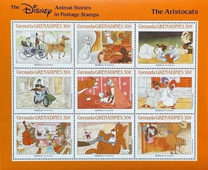 GRENADA GREN DISNEY ANIMAL STORIES THE ARISTOCATS STAMPS SHEET OF 9 - 1988 MNH - Picture 1 of 1