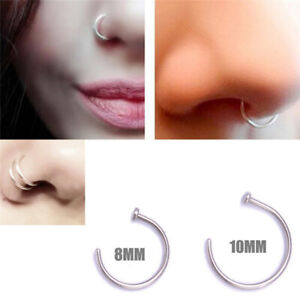 Small Thin Surgical Steel Open Nose Ring Hoop Piercing Stud Body Jewelry  s6 ny