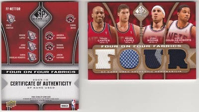 2009-10 UD NBA SP Game Used 4 on 4 Fabrics 8's w/COA # 07/65 Carter, Bosh - Nets - Image 1 of 2