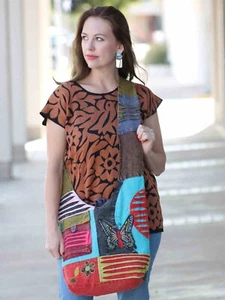 Bolso Bandolera Boho Patchwork Algodón Multicolor 36x16 pulgadas Cierre Cremallera Hecho a Mano - Imagen 1 de 13