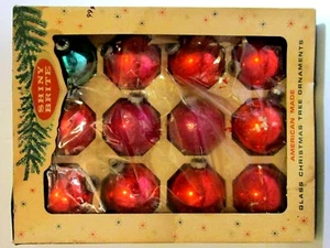 Antique Vintage Shiny Brite Glass Red Ball Christmas Tree Ornaments Box 12 Lot - Picture 1 of 7