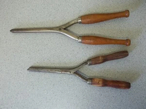 Antik Haar Lockenstab braune Holzgriffe manuelle Wärme - Bild 1 von 4