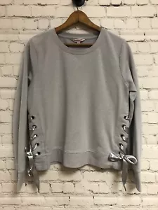 Juicy Couture Small Gray Long Sleeve Pullover Top Satin Side Ties - Picture 1 of 11