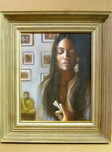 Meditation East Indian Woman 20x16 Portrait Robie Troestler Oil Painting Framed - Picture 1 of 8