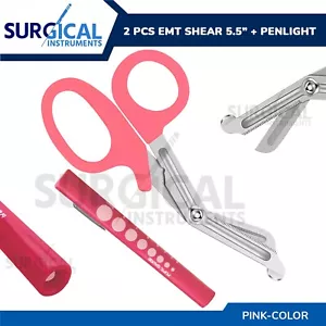 Pink - Set of 2 Pcs EMT First Responder 7.5" Shears + Pen Light German Grade - Picture 1 of 8