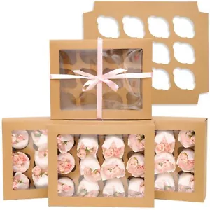 12 Cupcake Containers 20-Packs Brown 12 Count Cupcake Boxes with Window Cupca... - Picture 1 of 7