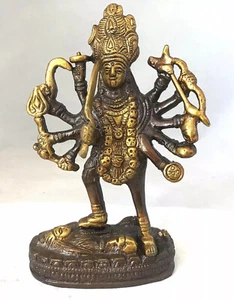 Estatua Kaali GRANDE de 6 pulgadas de latón tallada a mano Shiva Durga Kali Maa diosa hindú - Imagen 1 de 4