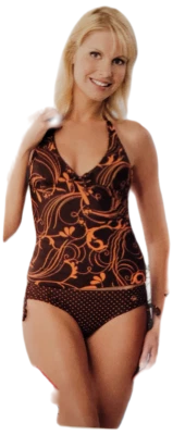 EVA Frauen Bademode Damen Tankini mit Pads braun-orange gemustert Gr. 36 - Bild 1 von 4