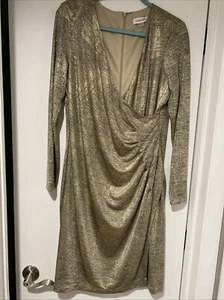 Calvin Klein Damen Silber Glitzer Surplice Cocktail und Party Kleid Größe 12 - Bild 1 von 3
