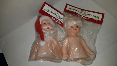 老式圣诞老人和克劳斯夫人空气清新剂娃娃纤维工艺全新90年代包装 — 第 1/4 张图片