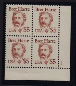 1987 Sc 2196 HARTE $5 MNH plate block plate number 1 LR CV $45 - Picture 1 of 1