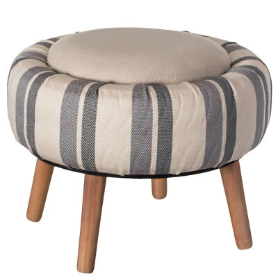 New Modern Striped Round Fabric Ottoman with Inner Storage , White and Blue - Image 1 of 4