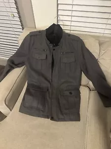 Structure Coat Jacket Mens Size Small Gray Wool Full Zip Military Zipper Pockets - Picture 1 of 4