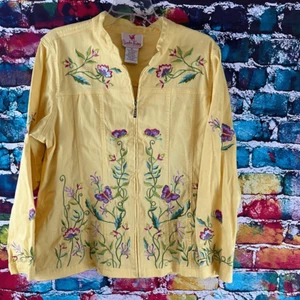 Quacker Factory Full Zip Lightweight Embroidered Beaded Floral Accent Jacket XL - Picture 1 of 7