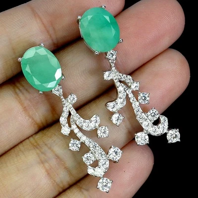 Pendientes de plata esterlina Black Friday esmeralda ovalada 10x8 mm joyería gema natural Foto 1 de 4