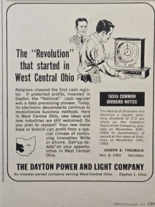 Dayton Power & Light Caja Registradora Nacional Historia de Éxito Anuncio Impreso De Colección 1963 - Imagen 1 de 4