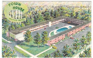 Tuscaloosa, Alabama~Town House Motor Hotel~Vintage Crayon Gravure Postcard - Picture 1 of 2