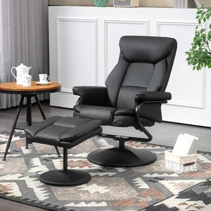 HOMCOM Recliner Chair with Ottoman Swivel Reclining Chair Faux Leather Black - Picture 1 of 11