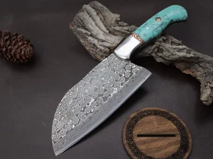 10" HANDMADE DAMASCUS STEEL CLEAVER WITH RESIN HANDLE  W/SHEATH SC-14 - Picture 1 of 3