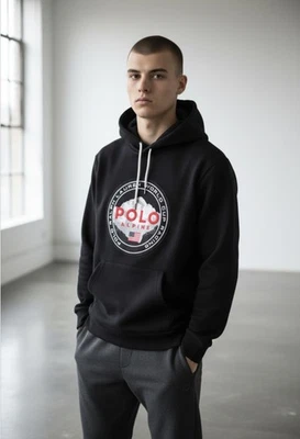 Polo Ralph Lauren Pulôver Masculino com Capuz Copa do Mundo Corrida Alpina Preto Médio Novo com etiquetas - Imagem 1 de 4