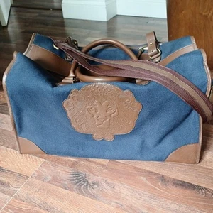 Nappa Dori Weekend Bag Leather Canvas Navy Brown RRP £220 Zip Shoe Compartment - Picture 1 of 24