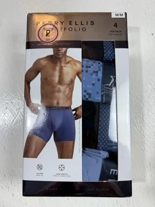 PERRY ELLIS Men Size M 4 Pack Boxer Briefs Microfiber Assorted Black & Blue New - Picture 1 of 4