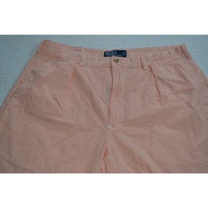 Pantalones Cortos Polo Ralph Lauren Seersucker Para Hombre Talla 36 Plisados Naranja Rayas Algodón - Imagen 1 de 7