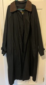 Towne by London Fog Trench Coat Plaid Lined Leather Collar Men's Sz 46 R  Black - Picture 1 of 11