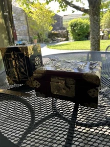 Two Chinese Asian Wood & Brass Jewelry Box Chest with Drawers - Picture 1 of 23