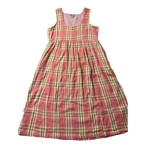 April Cornell ärmelloses kariertes Leinenkleid Damen M rosa grün Gingham Cottage - Bild 1 von 7