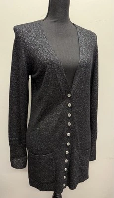 Cárdigan Suéter Marc Jacobs Negro Metálico Con Botones Cuello en V Mezcla de Lana M Foto 1 de 4