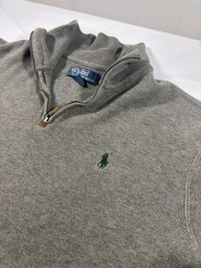 Polo Ralph Lauren Sweater Mens L Gray Pullover 1/4 Zip Long Sleeve Pony Logo - Picture 1 of 9