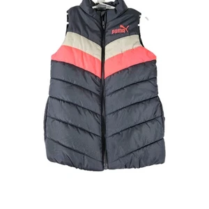 PUMA Gilet imbottito da bambina taglia 6 rosa navy chevron colorblock zip senza maniche... - Foto 1 di 5