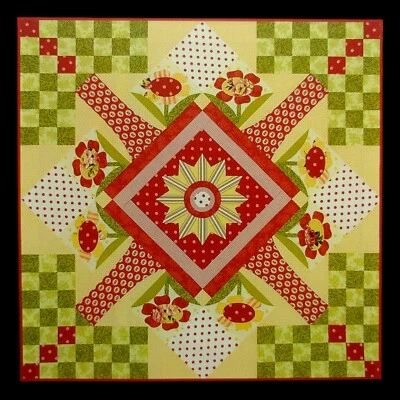 Checkered Floral Applique Quilt Pattern - 56x56 Spring Flowers Polk Dots - Image 1 of 4