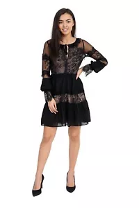 Women's Black Dress Nude Lining Detailed Lace Work and Invisible Side Zip 8-12 - Picture 1 of 3