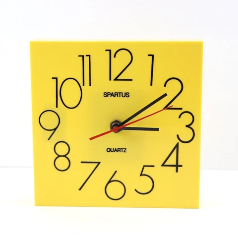 SPARTUS Quartz Vintage Retro Yellow Square  7" Wall Clock ~ Tested Cover