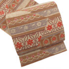 Fukuro Obi Belt Pongee Fabric, Flower Pattern, Both Sides Complete, A Masterpiec