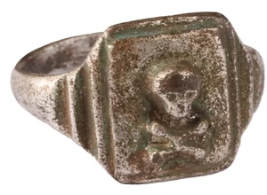 WWII Gothic brutal Mans Ring Skull Bones WW1 Death head WWI Goth WW2 Skeleton - Picture 1 of 12