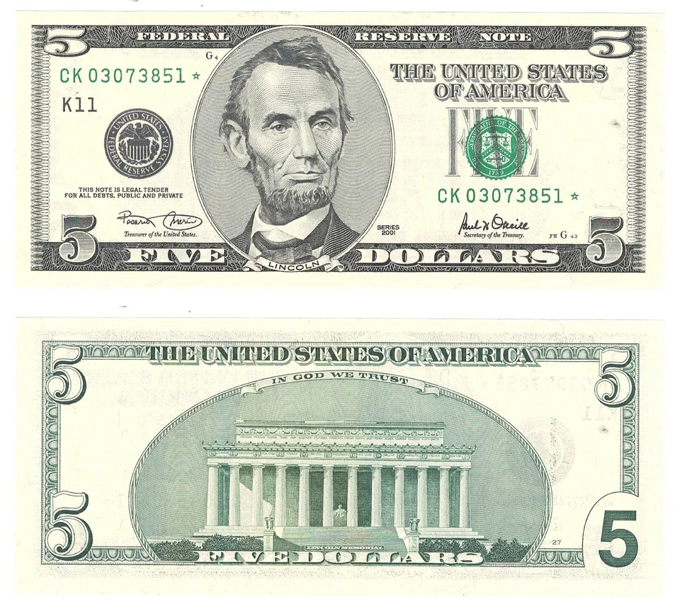 2001 $5 Dallas District Star Note FR 1988-K* Uncirculated #851 - Image 1 of 1