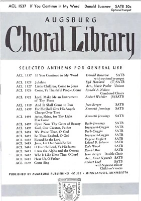 Vintage Sheet Music If You Continue in My Word Augsburg Choral Library ACL1537 - Image 1 of 2