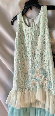 Vestido Isobella and Chloe Niñas Turquesa Ombre Encaje Red Y Volantes Talla 5 Foto 1 de 4